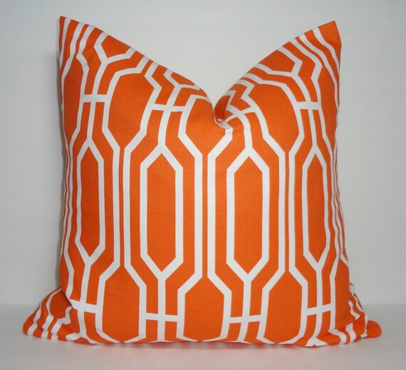 Orange & White Geometric Pillow Cover Throw Pillow Cover Peach and White