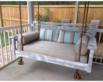 CUSTOM Sunbrella Porch Swing Bed Mattress Cushion Cover Sunbrella Fabric Porch Pillows Outdoor Twin Bed Swing