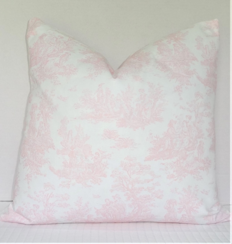 Pink & White Toile Pillow Cover Baby Girl Nursery Pink Throw Etsy UK