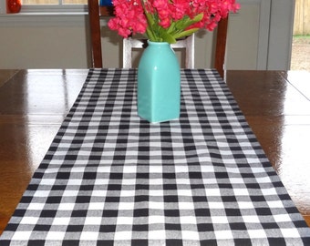 Black & White Checkered Table Runner Tablecloth Black Plaid Table Runner Table Top Choose Size