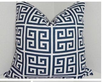 OUTDOOR Navy Royal Blue Greek Key Pillow Cover Deck Patio Porch Size 18x18 20x20