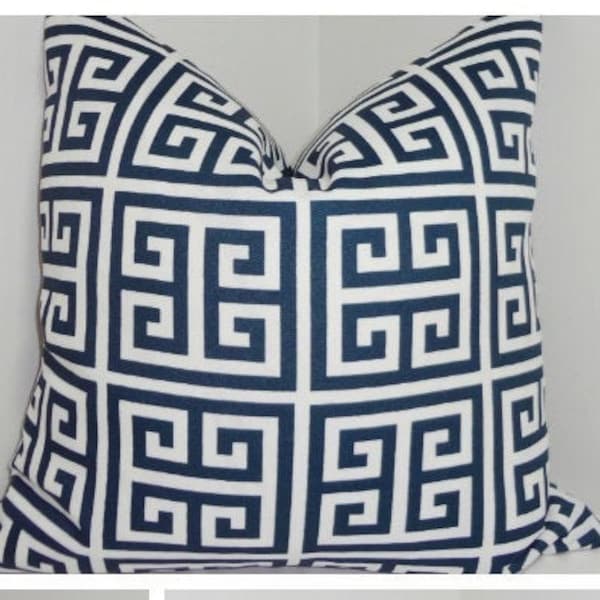 OUTDOOR Navy Royal Blue Greek Key Pillow Cover Deck Patio Porch Size 18x18 20x20