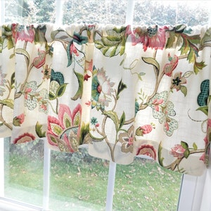 Beautiful Brissac Jewel Valance Linen Fabric Floral Valance Rose Teal Green Valance
