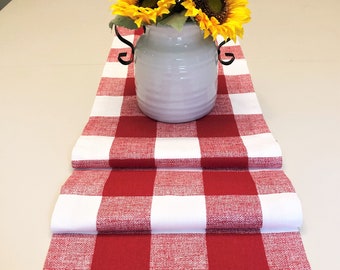 Red & White Buffalo Check Table Runner Red Plaid Table Decor Wedding Party Decor