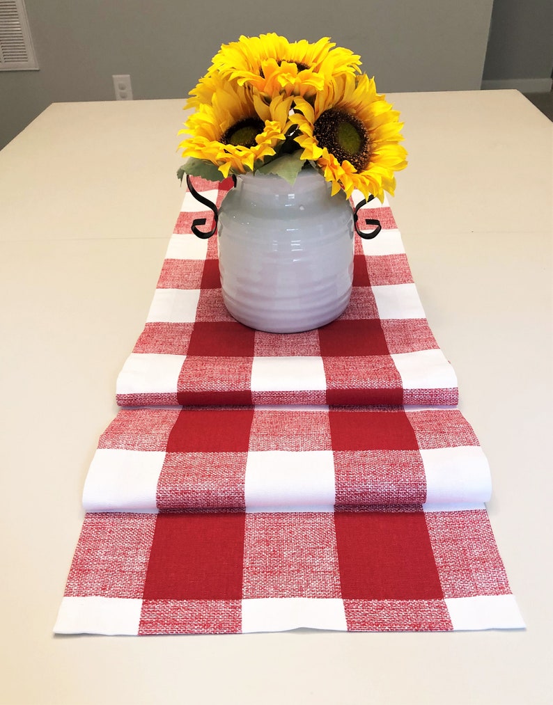 Holiday Christmas Red /& White Buffalo Check Table Runner Red Plaid Table Decor Wedding Party Decor