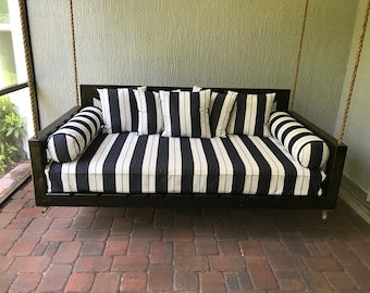 CUSTOM Porch Swing Bed Mattress Cushion Cover Sunbrella Fabric Porch Pillows Outdoor Twin & Crib Bed Swing