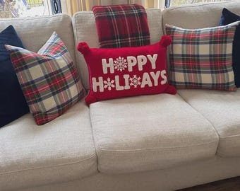 Holidays are HERE! Plaid is IN! Covington Plaid Pillow Cover 18x18 Red Green Cobalt Pillow Cover