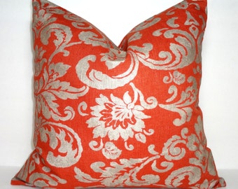 Terracotta & Silver Floral Fall Decorative Pillow Cover Silver Rust Pillow Cover  18x18