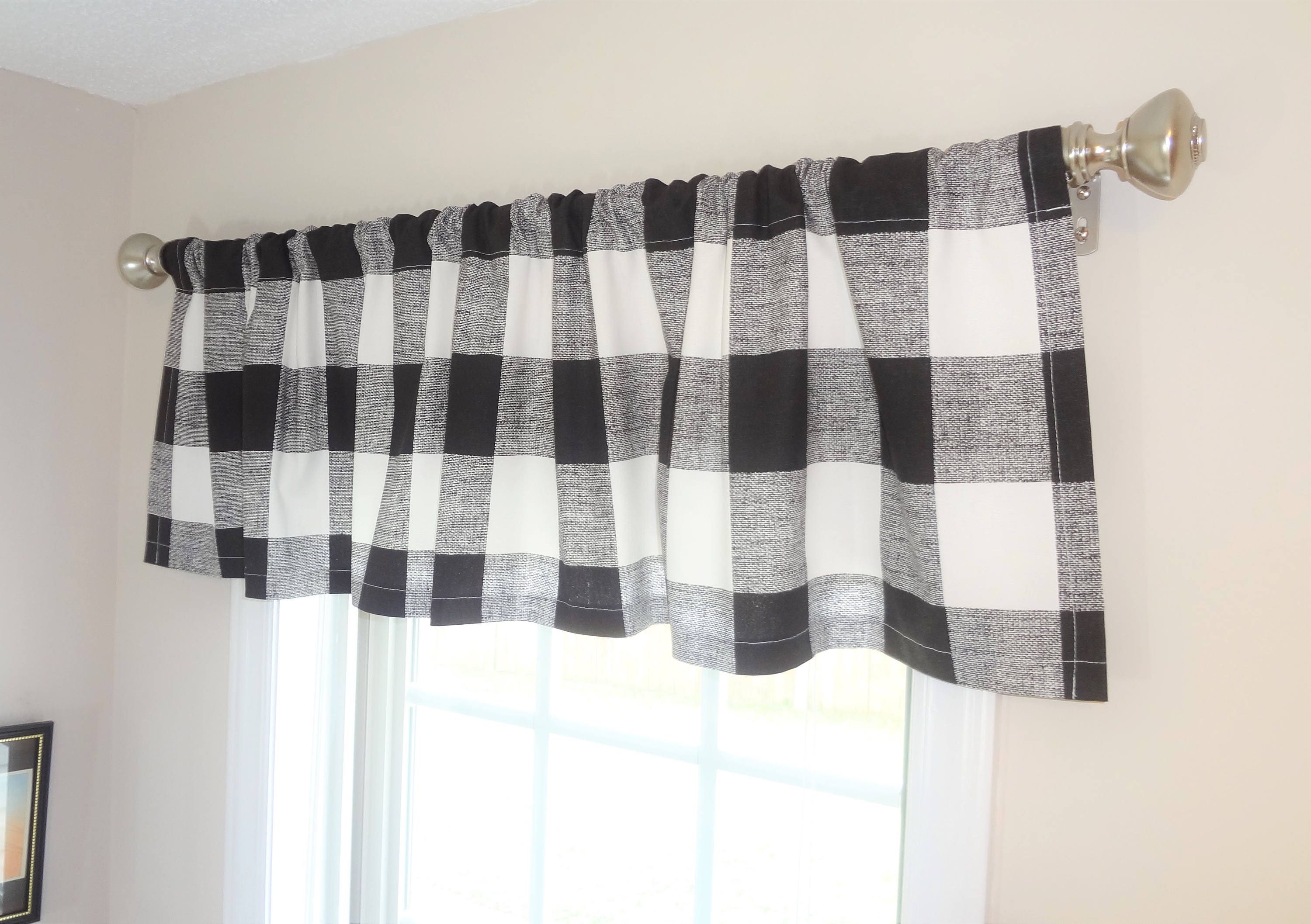 Hiasan Buffalo Plaid Curtains Valances for Windows - Black and White Semi  Sheer Checkered Rod Pocket…See more Hiasan Buffalo Plaid Curtains Valances