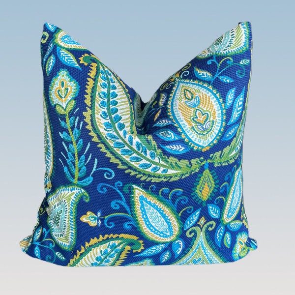 Bright Blue Green Yellow Floral Paisley Flowers Pattern Pillow Cover Design by HomeLiving Size 18x18