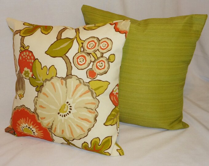 Two Outdoor Porch Pillows Decorative Orange & Lime Floral Etsy