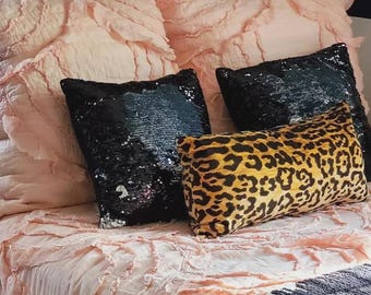 Federa per cuscino in velluto con stampa animalier Braemore Jamil, nera e marrone chiaro, con stampa leopardata, 12x18, 12x20, 12x24, 12x26