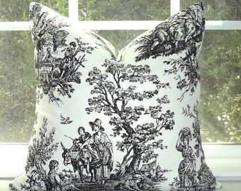 Black & White Toile Pillow Cover Baby Girl Boy Nursery Throw Pillows Decorative Colonial Black Toile Print