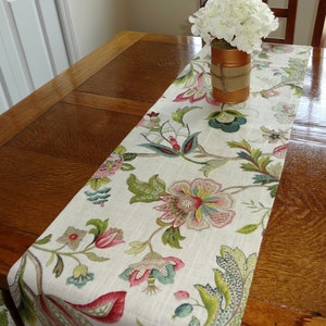 Kaufmann Brissac Jewel Linen Floral Table Runner Home Decor 60, 72, 90 choose size Ivory Green Pink Teal