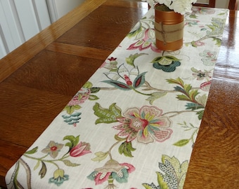 Kaufmann Brissac Jewel Linen Floral Table Runner Home Decor 60, 72, 90 choose size Ivory Green Pink Teal