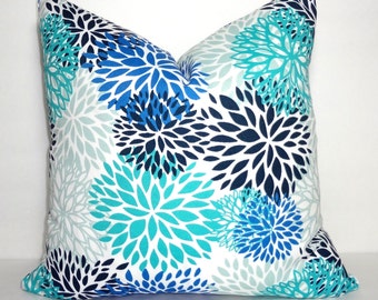 OUTDOOR Pillow Mums Bloom Aqua Cobalt Black Grey Floral Pillow Cover Patio Porch Decor Choose Size