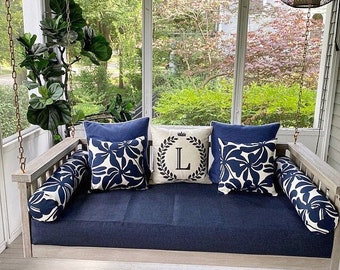 CUSTOM Sunbrella Porch Swing Bed Mattress Cushion Cover Sunbrella Fabric Porch Pillows Outdoor Twin Bed Swing