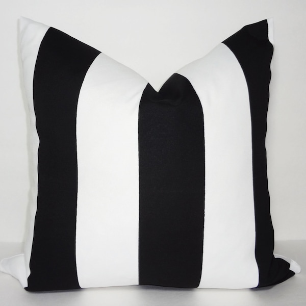 OUTDOOR Black & White Large Stripe Pillow Cover Deck Patio Pillow Cover Choose Size