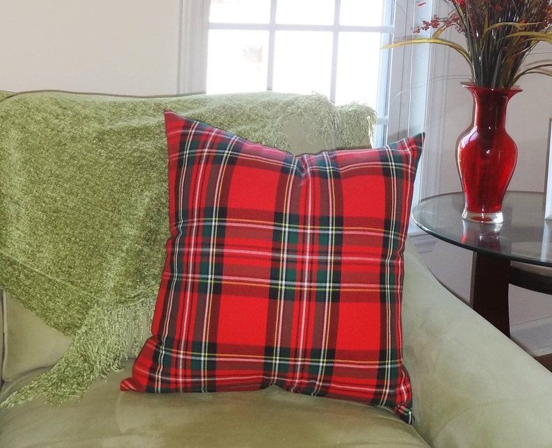 Beautiful Christmas Plaid Pillow Cover Holiday Red Green & Etsy