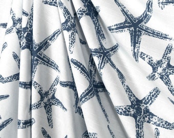Navy Blue Starfish Shower Curtain, Coastal Bathroom Decor