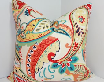 Colorful Paisley Print Pillow Cover: Covington Whimsy Cotton Throw Pillow