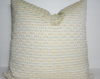 Yellow Blue Grey Tan Pillow Cover Decorative Embroidered Pillow Cover 20x20