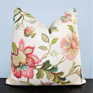 Teal Rose Floral Print Linen Pillow Cover Decorative Flower Brissac Jewel Pillow Covers Choose Size