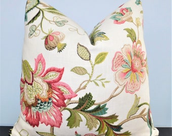 Teal Rose Floral Print Linen Pillow Cover Decorative Flower Brissac Jewel Pillow Covers Choose Size