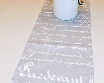 Grey White Script Penmanship Table Runner Home Decor Dining Room Decoration Size 12x50