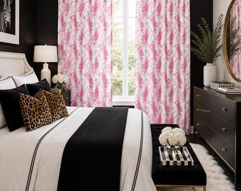 Curtain Panels Pink Leopard Tiger Curtains Pair 25" Wide or 50" Wide by 63",84",90" 94",96",108"