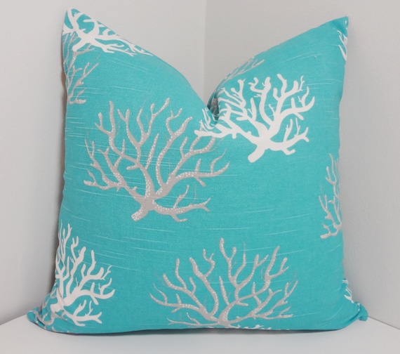 Ocean Blue Coral Pillow Cover Blue Grey White Coral Nautical Etsy