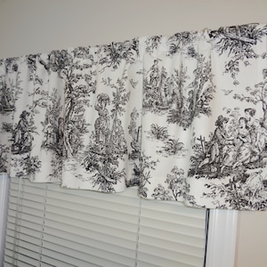 SALE Curtain Valance Topper Window Valance 52x15  Black/White Jamestown Toile Print Valance