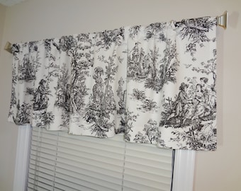 SALE Curtain Valance Topper Window Valance 52x15  Black/White Jamestown Toile Print Valance