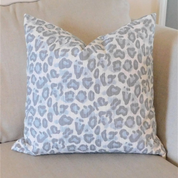 Grey & Blue Animal Print Pillow Cover Blue Leopard Print Pillow Cover Leopard Print Choose Size