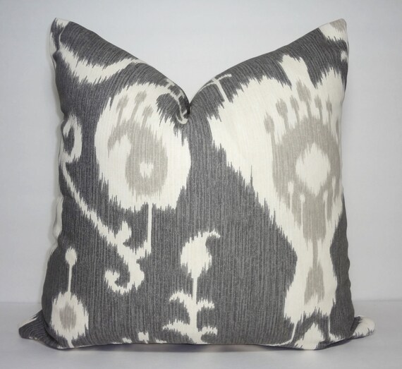 Items similar to Grey Ikat Print Pillow Covers Java Pewter Ikat Java