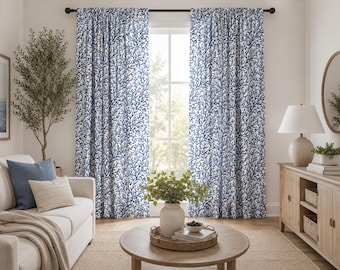 Curtain Panels Navy Coral Ocean Beach Theme Curtains Pair 25" Wide or 50" Wide by 63",84",90" 94",96",108"