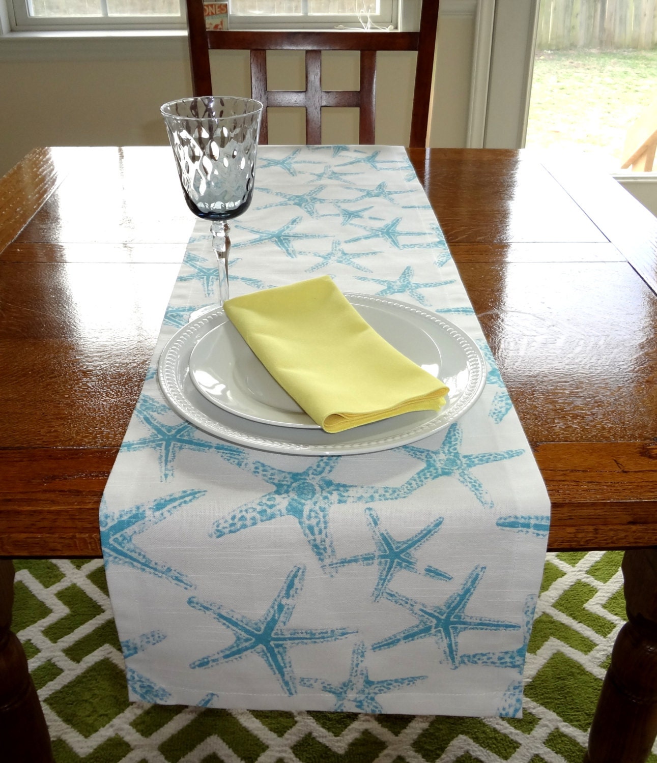 Starfish Table Runner Table Top Runner Wedding Table Runner Yellow Navy Blue Orange Green & White 12x72