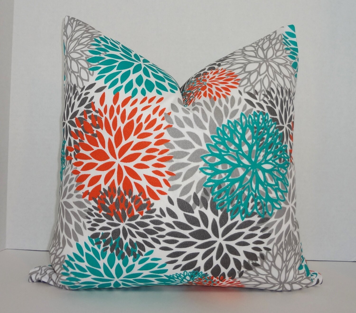 OUTDOOR Pillow Flower Burst Teal Orange Grey Deck Patio Pillow | Etsy