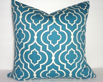 Beautiful Teal Blue & Ivory Geometric Pillow Cover Decorative Throw Pillow Cover 18x18