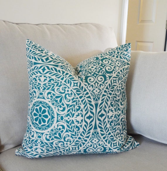 Teal floral throw pillow sale
