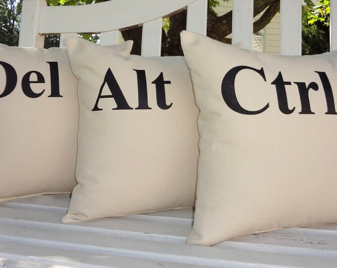 Control Alt Delete Pillows Ivory/natural Ctrl Alt Del Throw Pillow Trio