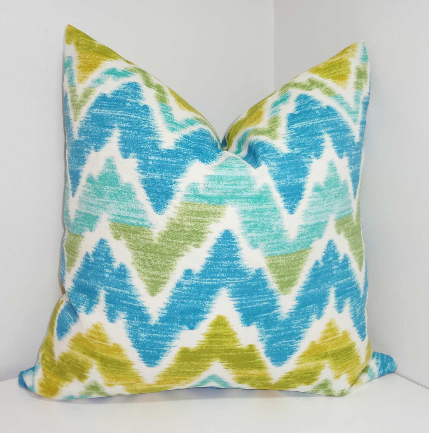 OUTDOOR Chevron Pillow Cover Blue & Lime Zig Zag Design Deck Etsy
