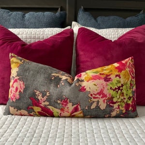 AS SEEN on BACHELOR Lumbar Pillow Cover Grey Teal Navy Charcoal Pink Floral Large Print Choose size