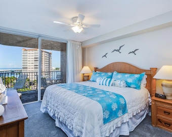 Camino de cama náutico coral, algodón con aspecto de lino, todos los tamaños