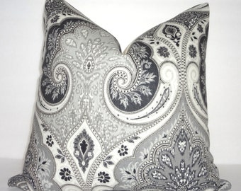 SALE Latika Kravet Shadow Decorative Linen Pillow Cover Kravet Grey Charcoal Paisley Print Pillow Cover Choose Size