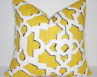 Yellow & White Geometric Print Pillow Cover Decorative Throw Pillow Cover Grey Yellow Size 18x18