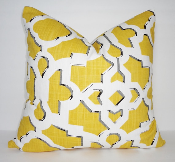 Yellow And White Printed Decorative Throw Pillow Cover Yellow And White Printed Decorative Throw Pillow Cover