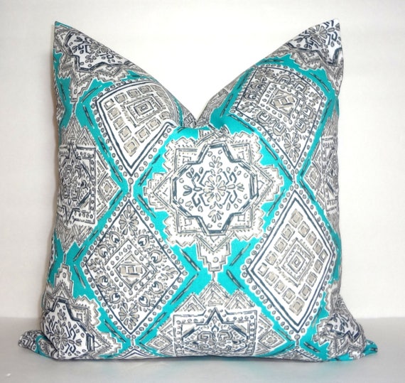 OUTDOOR Aqua Blue Turquoise Grey White Milan Oriental Pattern