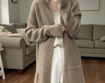Cardigan lungo in lana merino da donna – Coatigan per autunno e inverno