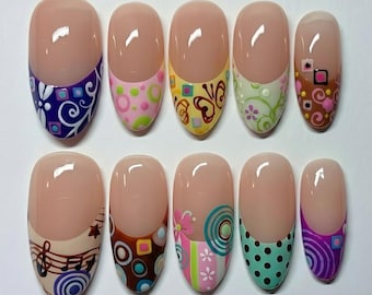 Retro Color Pop Press-On Nails, Y2K Style Handmade Nail Set